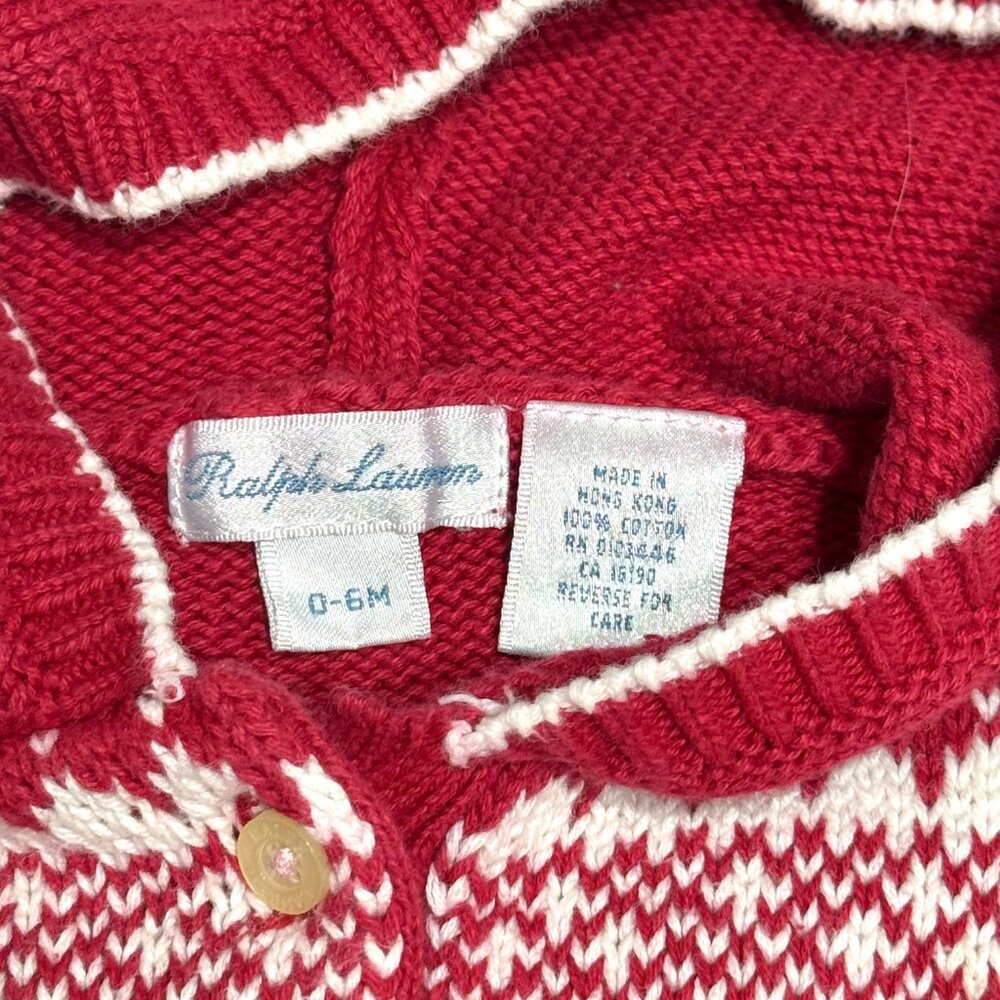 Ralph Lauren Baby Red Cotton Fair Isle Sweater Dress Hooded Holiday Christmas - Picture 9 of 12